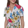 image:imageKarl Lagerfeld Womens Short Sleeve Surplice Neck Faux Wrap Belted Mini DressSoft White Floral