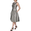 image:imageKarl Lagerfeld Womens Sleeveless Boat Neck Drop Waist Belted Midi DressSilver