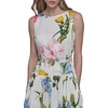 image:imageKarl Lagerfeld Womens Sleeveless Boat Neck Drop Waist Belted Midi DressSoft White Multi
