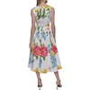 image:imageKarl Lagerfeld Womens Sleeveless Boat Neck Drop Waist Belted Midi DressSoft White Multi