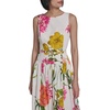 image:imageKarl Lagerfeld Womens Sleeveless Boat Neck Drop Waist Belted Midi DressSoft WhiteCamelia Combo