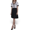 image:imageKarl Lagerfeld Womens Sleeveless Collared Two Toned Button Front Midi Dress with Rope BeltSoft WhiteBlack