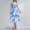 image:imageKarl Lagerfeld Womens Sleeveless Scoop Neck Belted Aline Midi DressPorcelain Blue Multi