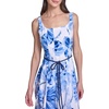 image:imageKarl Lagerfeld Womens Sleeveless Scoop Neck Belted Aline Midi DressPorcelain Blue Multi