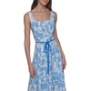image:imageKarl Lagerfeld Womens Sleeveless Scoop Neck Belted Aline Midi DressSoft WhiteFrench Blue Combo