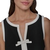 image:imageKarl Lagerfeld Womens Sleeveless Split Neck Contrast Trim Aline Mini Dress with Bow DetailBlackSoft White