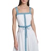 image:imageKarl Lagerfeld Womens Sleeveless Square Neck Tiered Mixed Media Tie Belt Midi DressWhite