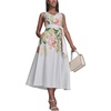 image:imageKarl Lagerfeld Womens Sleeveless VNeck Cotton Sateen Midi Placement Floral DressSoft White Multi