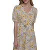 image:imageKarl Lagerfeld Womens V Neck Puff Sleeve Midi DressFreesia Yellow Multi