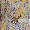 image:imageKarl Lagerfeld Womens V Neck Puff Sleeve Midi DressFreesia Yellow Multi