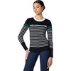 image:imageKARL LAGERFELD Womens Long Sleeve Crewneck Striped Soft SweaterBlackSoft WhiteRainforest Green