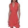image:imageKARL LAGERFELD Womens Ruffle Flounce Collared Sleeveless Mini DressSunset Coral