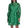 image:imageKarl Lagerfeld Womens Long Sleeve Collared Organza Overlay Belted Mini DressLush Green