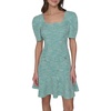 image:imageKarl Lagerfeld Womens Puff Sleeve Swaure Neck Flounce Tweed Aline Mini DressVivid GreenSoft White