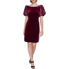 image:imageKarl Lagerfeld Womens Round Neck Taffeta Puff Sleeve Stretch Velvet Body Sheath DressBarolo Wine