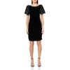 image:imageKarl Lagerfeld Womens Round Neck Taffeta Puff Sleeve Stretch Velvet Body Sheath DressBlack