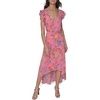 image:imageKarl Lagerfeld Womens Ruffle Sleeved Midi Printed High Low DressPink Sherbert Combo