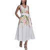 image:imageKarl Lagerfeld Womens Sleeveless VNeck Cotton Sateen Midi Placement Floral DressSoft White Multi