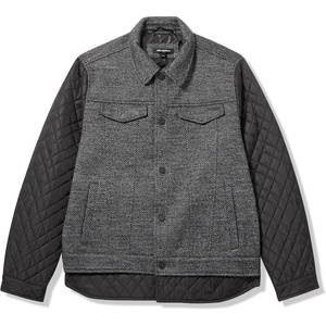 image:imageKARL LAGERFELD Mens Collared Pockets Mixed Media Quilted JacketBlack