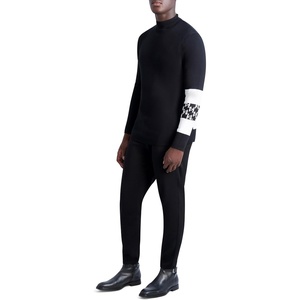 image:imageKARL LAGERFELD Mens Contrast Stripe and Logo on Sleeve Turtleneck SweaterBlackWhite