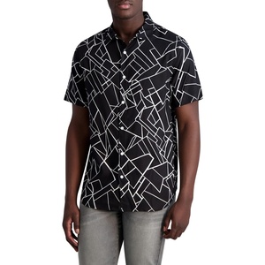 image:imageKARL LAGERFELD Mens Geometric Print Short Sleeve ShirtBlackWhite