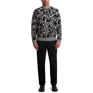 image:imageKARL LAGERFELD Mens Long Sleeve Floral Wool Blend SweaterBlackWhite