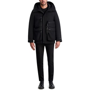 image:imageKARL LAGERFELD Mens Long Sleeve Four Front Pockets Wool Blend Hooded JacketBlack