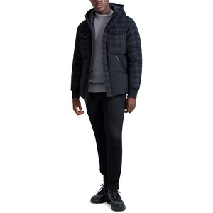 image:imageKARL LAGERFELD Mens Plaid Hooded Down JacketPuffer BlackGrey