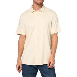 image:imageKARL LAGERFELD Paris Mens Button Front Collared Short Sleeve Woven DressNatural