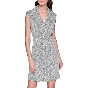 image:imageKARL LAGERFELD Paris Womens Abstract Jacquard Collared Sleeveless Blazer DressBlack  Soft White