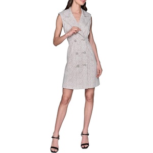 image:imageKARL LAGERFELD Paris Womens Abstract Jacquard Collared Sleeveless Blazer DressTruffle  Soft White