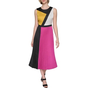 image:imageKARL LAGERFELD Paris Womens Colorblock Satin Sleeveless Midi DressBlack French Fuschia