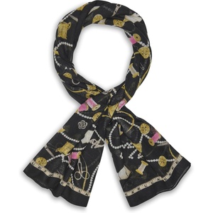 image:imageKARL LAGERFELD Paris Womens Lightweight Pearls And Pints Print Scarf Black One Size
