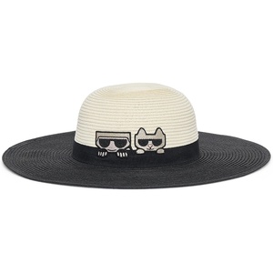 image:imageKARL LAGERFELD Paris Womens Straw Sunhat with Peek A Boo Patches BlackIvory One Size