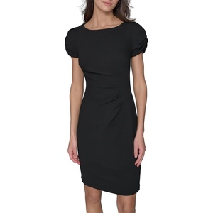 image:imageKARL LAGERFELD Short Ruched Sleeve Jewel Neck Sheath Mini DressBlack