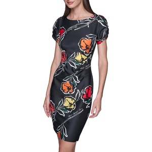 image:imageKARL LAGERFELD Short Ruched Sleeve Jewel Neck Sheath Mini DressBlack Combo