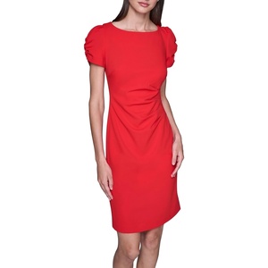 image:imageKARL LAGERFELD Short Ruched Sleeve Jewel Neck Sheath Mini DressFiery Red
