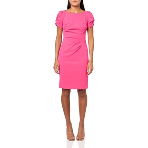 image:imageKARL LAGERFELD Short Ruched Sleeve Jewel Neck Sheath Mini DressFuschia
