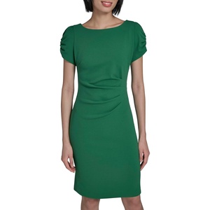image:imageKARL LAGERFELD Short Ruched Sleeve Jewel Neck Sheath Mini DressLush Green