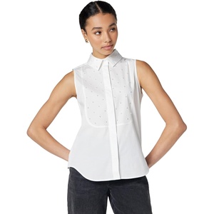 image:imageKARL LAGERFELD Sleeveless Collared Button Front BlouseWhite