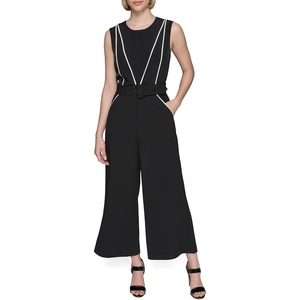 image:imageKARL LAGERFELD Womens Belted Scuba Crepe Sleeveless JumpsuitBlack Soft White