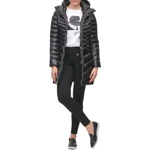 image:imageKARL LAGERFELD Womens Chevron Quilted Full Length Puffer JacketQuilted Black