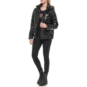 image:imageKARL LAGERFELD Womens Chevron Quilted Short PufferAdjustable Hem Black
