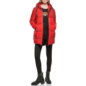image:imageKARL LAGERFELD Womens Chevron Quilted Short PufferGlossy Scarlet
