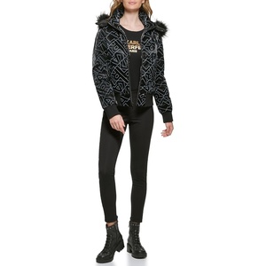 image:imageKARL LAGERFELD Womens Chevron Quilted Short PufferLogo Black