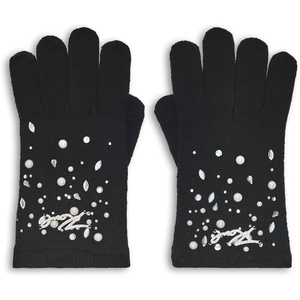 image:imageKARL LAGERFELD Womens Crystal and Pearl Studs GlovesBlack