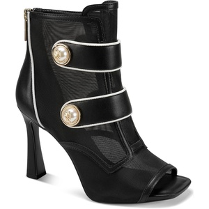 image:imageKARL LAGERFELD Womens Delainey Peep Toe Sandal Bootie With Pearl EmbellishmentsBlackBright White