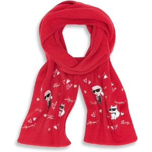 image:imageKARL LAGERFELD Womens Embroidered Karl Hearts Winder ScarfCrimson