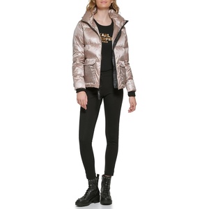 image:imageKARL LAGERFELD Womens Iridescent Patch Pocket Puffer JacketSand