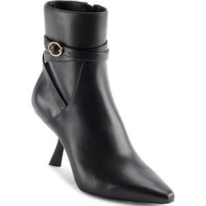 image:imageKARL LAGERFELD Womens Karly Pointed Toe Heeled Ankle Bootie With Belt DetailBlack